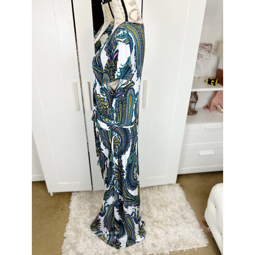 Ashley Stewart Multicolor Paisley Print Short Sleeve Wrap‎ Maxi Dress Size 14/16 - Picture 5 of 8